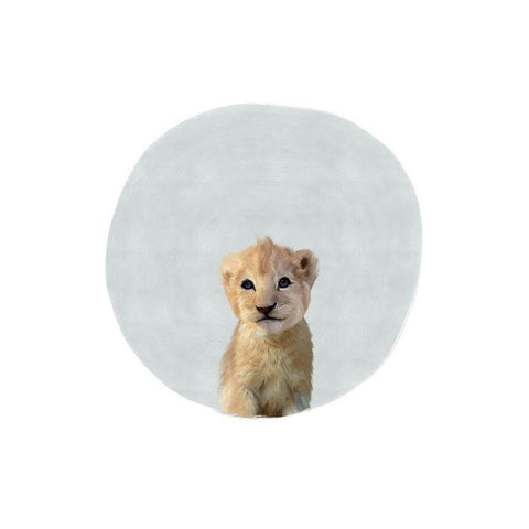 Baby Lion Circle White Modern Wood Framed Art Print by Straatsma, Leah