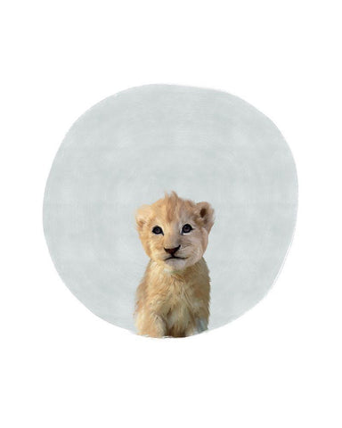 Baby Lion Circle White Modern Wood Framed Art Print with Double Matting by Straatsma, Leah