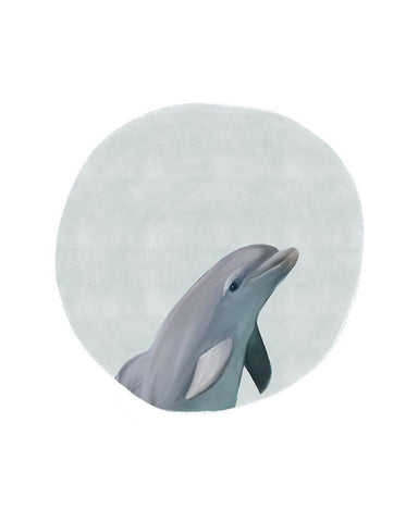 Baby Dolphin Circle White Modern Wood Framed Art Print with Double Matting by Straatsma, Leah