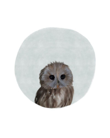 Baby Owl Circle White Modern Wood Framed Art Print with Double Matting by Straatsma, Leah