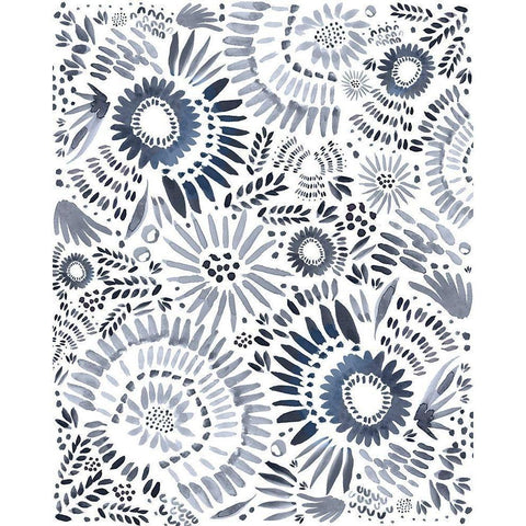 Blue Floral Fun White Modern Wood Framed Art Print by Straatsma, Leah