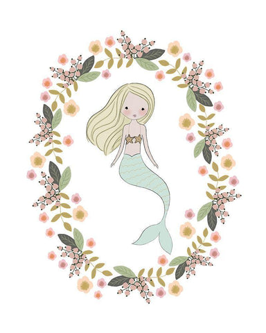 Mermaid And Florals White Modern Wood Framed Art Print with Double Matting by Straatsma, Leah