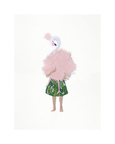 Flamingo Girl White Modern Wood Framed Art Print with Double Matting by Straatsma, Leah