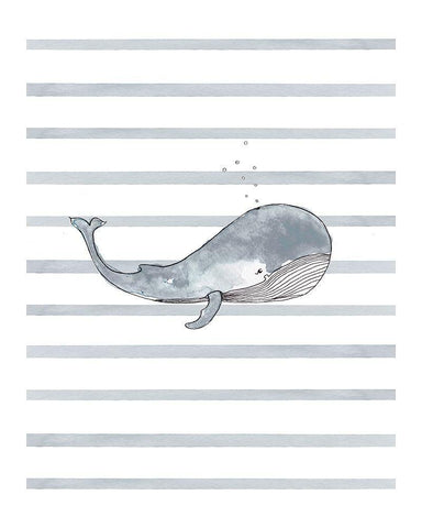 Whale Right Stripes 1 White Modern Wood Framed Art Print with Double Matting by Straatsma, Leah