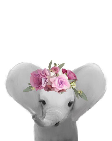 Floral Elephant White Modern Wood Framed Art Print with Double Matting by Straatsma, Leah