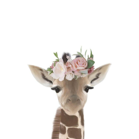 Floral Giraffe White Modern Wood Framed Art Print by Straatsma, Leah