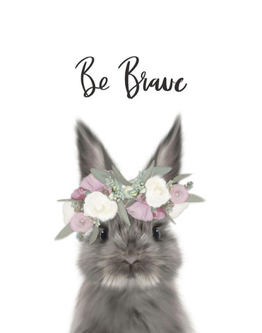 Floral Bunny Be Brave White Modern Wood Framed Art Print with Double Matting by Straatsma, Leah