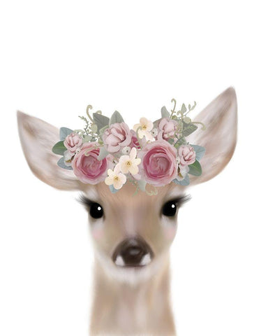 Floral Deer White Modern Wood Framed Art Print with Double Matting by Straatsma, Leah