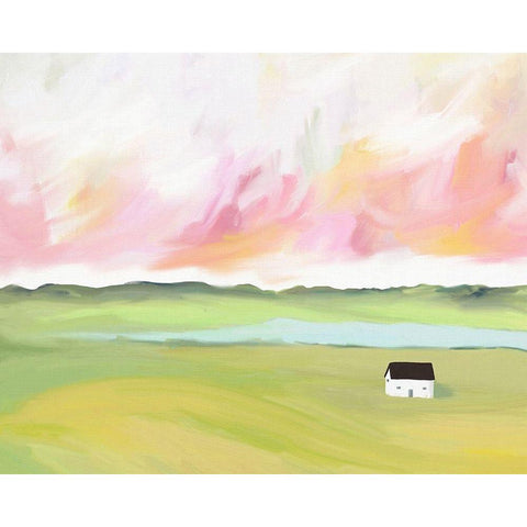 Farm House by The Lake White Modern Wood Framed Art Print by Straatsma, Leah