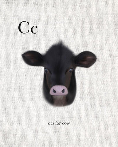 C is for Cow White Modern Wood Framed Art Print with Double Matting by Straatsma, Leah