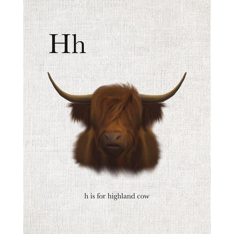 H is for Highland Cow Gold Ornate Wood Framed Art Print with Double Matting by Straatsma, Leah