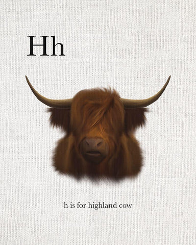 H is for Highland Cow White Modern Wood Framed Art Print with Double Matting by Straatsma, Leah