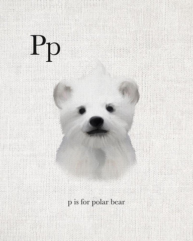 P is for Polar Bear Black Ornate Wood Framed Art Print with Double Matting by Straatsma, Leah