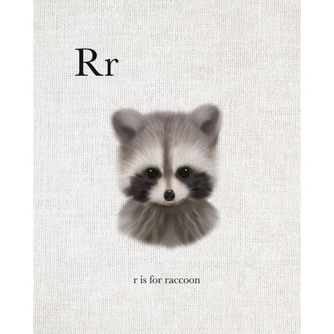 R is for Raccoon Black Modern Wood Framed Art Print with Double Matting by Straatsma, Leah