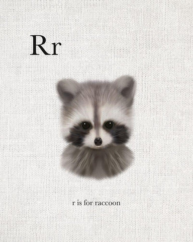 R is for Raccoon Black Ornate Wood Framed Art Print with Double Matting by Straatsma, Leah