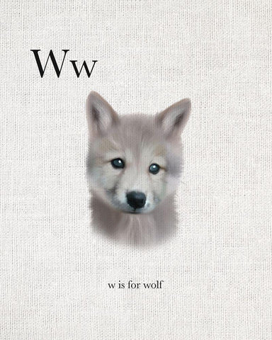 W is for Wolf White Modern Wood Framed Art Print with Double Matting by Straatsma, Leah