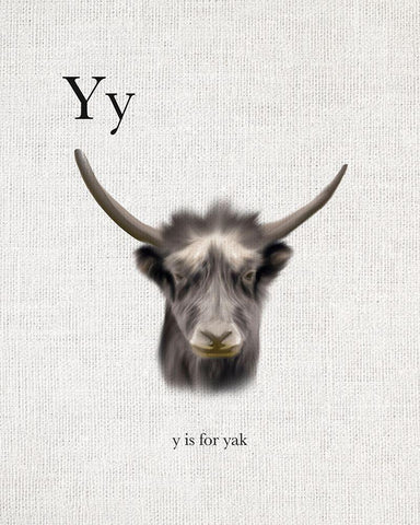 Y is for Yak Black Ornate Wood Framed Art Print with Double Matting by Straatsma, Leah