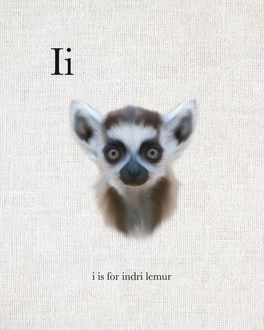 I is for Indri Lemur Black Ornate Wood Framed Art Print with Double Matting by Straatsma, Leah