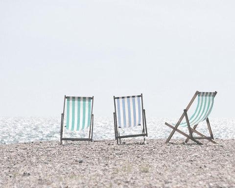 Beach Chairs White Modern Wood Framed Art Print with Double Matting by Straatsma, Leah