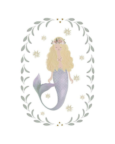 Mermaid Garland Purple Tail White Modern Wood Framed Art Print with Double Matting by Straatsma, Leah