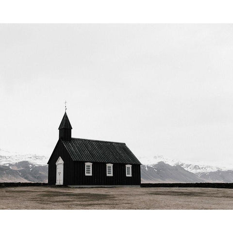 Chruch and Mountains Black Modern Wood Framed Art Print with Double Matting by Straatsma, Leah