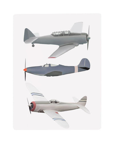 3 Vintage Planes Together White Modern Wood Framed Art Print with Double Matting by Straatsma, Leah