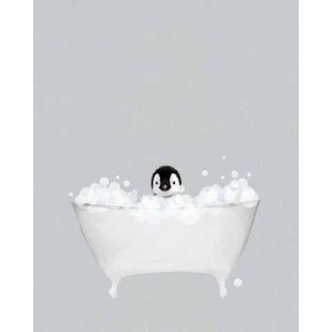 Penguin Blue Bath White Modern Wood Framed Art Print by Straatsma, Leah