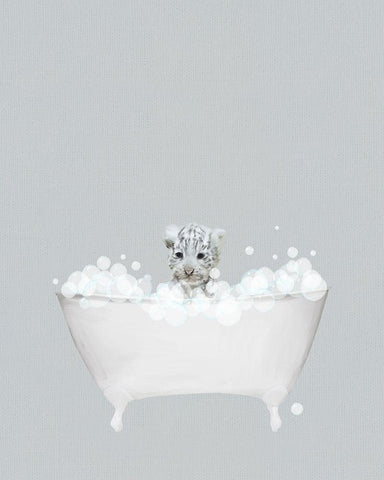 White Tiger Blue Bath White Modern Wood Framed Art Print with Double Matting by Straatsma, Leah