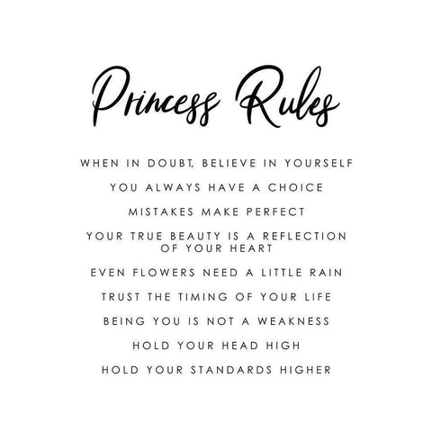 Princess Rules Black White White Modern Wood Framed Art Print by Straatsma, Leah