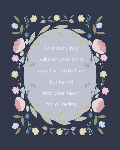 Baby Boy Hand Quote White Modern Wood Framed Art Print with Double Matting by Straatsma, Leah