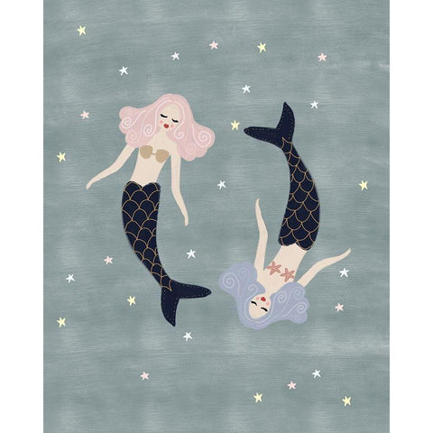 Light Mermaids Black Modern Wood Framed Art Print with Double Matting by Straatsma, Leah