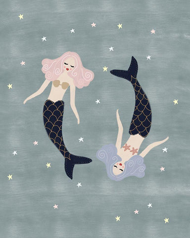 Light Mermaids White Modern Wood Framed Art Print with Double Matting by Straatsma, Leah