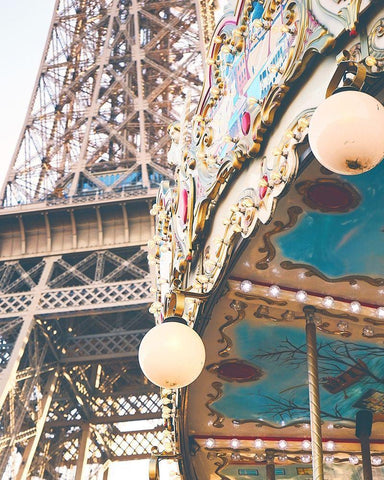 Eiffel Tower and Carousel White Modern Wood Framed Art Print with Double Matting by Straatsma, Leah