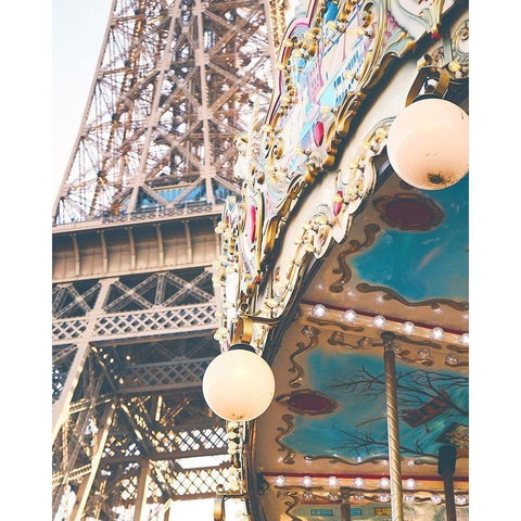 Eiffel Tower and Carousel White Modern Wood Framed Art Print by Straatsma, Leah