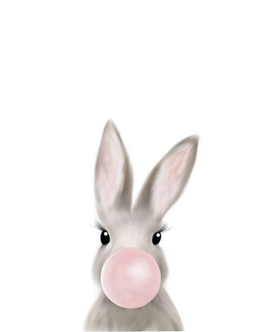 Bunny Bubble Gum White Modern Wood Framed Art Print with Double Matting by Straatsma, Leah