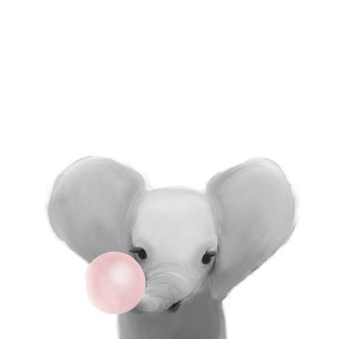 Elephant Bubble Gum. White Modern Wood Framed Art Print by Straatsma, Leah