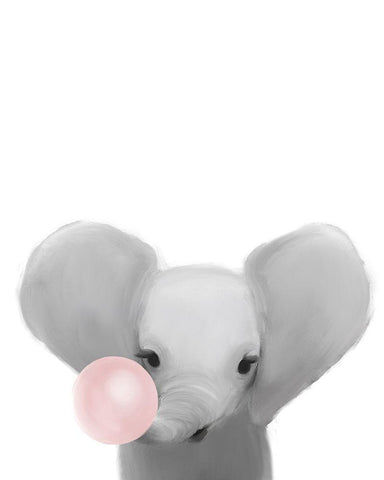 Elephant Bubble Gum. White Modern Wood Framed Art Print with Double Matting by Straatsma, Leah