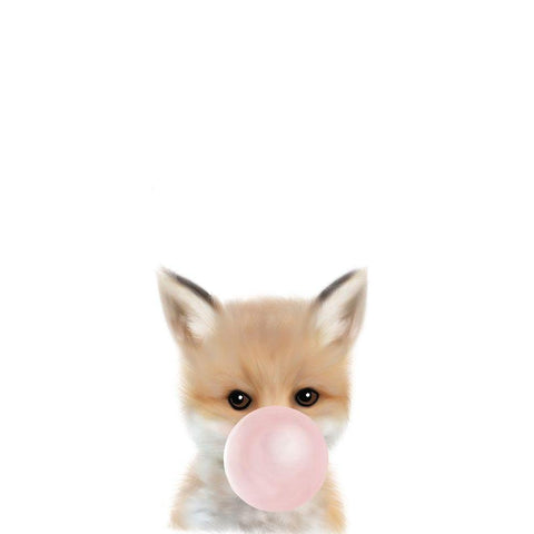 Woodland Fox Bubble Gum White Modern Wood Framed Art Print by Straatsma, Leah