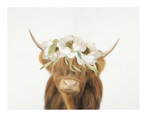 Highland Cow White Modern Wood Framed Art Print with Double Matting by Straatsma, Leah