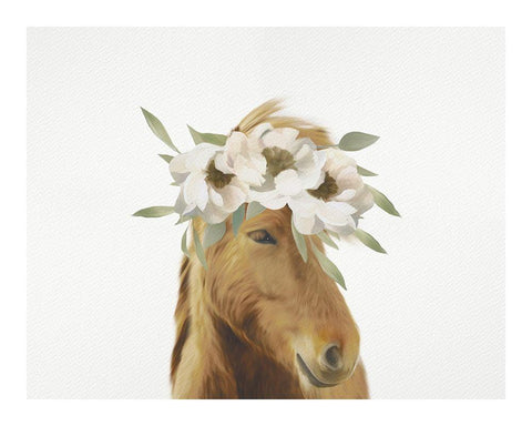 Floral Horse White Modern Wood Framed Art Print with Double Matting by Straatsma, Leah