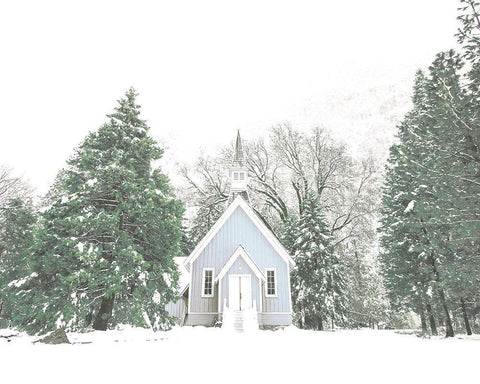 Little Blue Winter Church White Modern Wood Framed Art Print with Double Matting by Straatsma, Leah