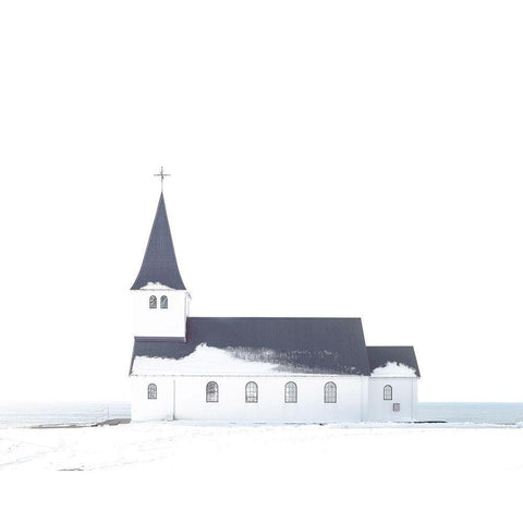 White Winter Church Black Modern Wood Framed Art Print with Double Matting by Straatsma, Leah