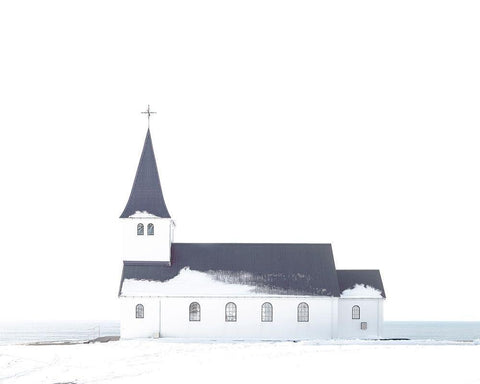 White Winter Church White Modern Wood Framed Art Print with Double Matting by Straatsma, Leah