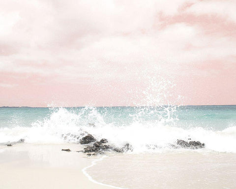 Pink Splashy Waves White Modern Wood Framed Art Print with Double Matting by Straatsma, Leah