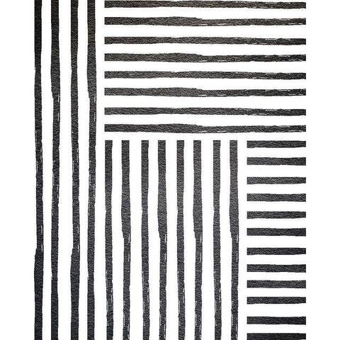 Black White Stipes Black Modern Wood Framed Art Print with Double Matting by Straatsma, Leah