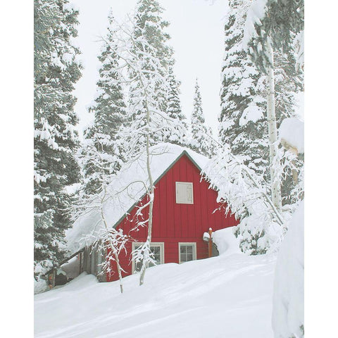 Red Winter Cabin White Modern Wood Framed Art Print by Straatsma, Leah