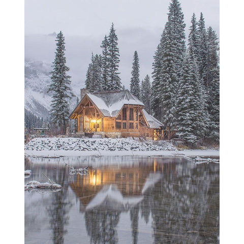 Winter Cabin White Modern Wood Framed Art Print by Straatsma, Leah