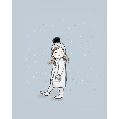 Girl Walking in Snow Black Modern Wood Framed Art Print with Double Matting by Straatsma, Leah