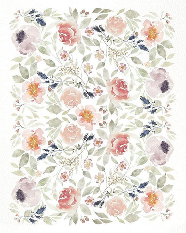 Watercolor Florals Pattern White Modern Wood Framed Art Print with Double Matting by Straatsma, Leah