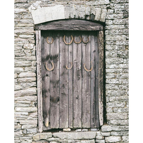 Horseshoes on Barn Door Gold Ornate Wood Framed Art Print with Double Matting by Straatsma, Leah